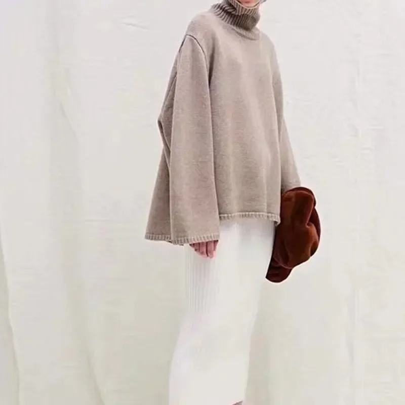 Женский пуловер из смеси кашемира с высоким воротником