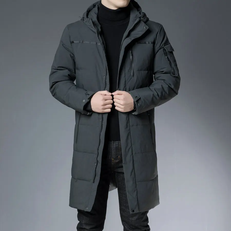 Winter Men Thermal Hooded Puffer Basic Coat Black Brown Gray Thick Warm Puff Padded Jackets Male Quilted Overcoat Hipline Length