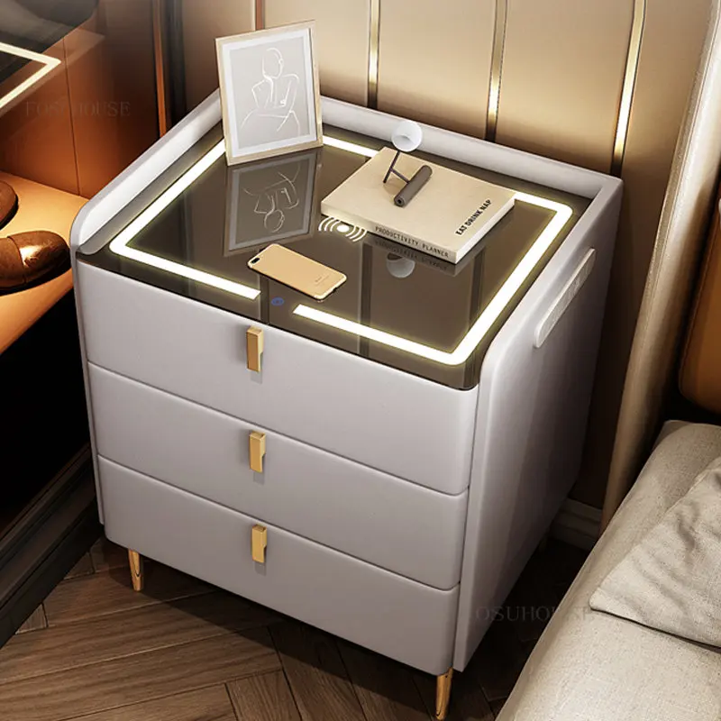 

Европейский дизайнерский прикроватный столик для спальни с выдвижным ящиком, простые умные ночные столики с беспроводной зарядкой, мебель для спальни, шкаф для хранения