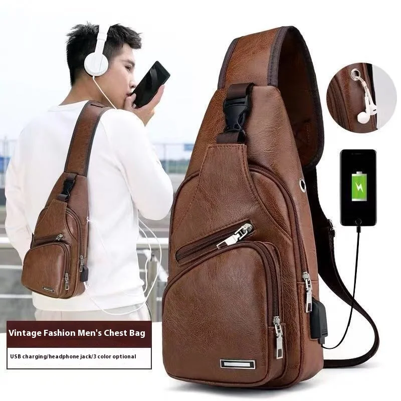 Мужская сумка через плечо с USB-зарядкой и защитой от кражи