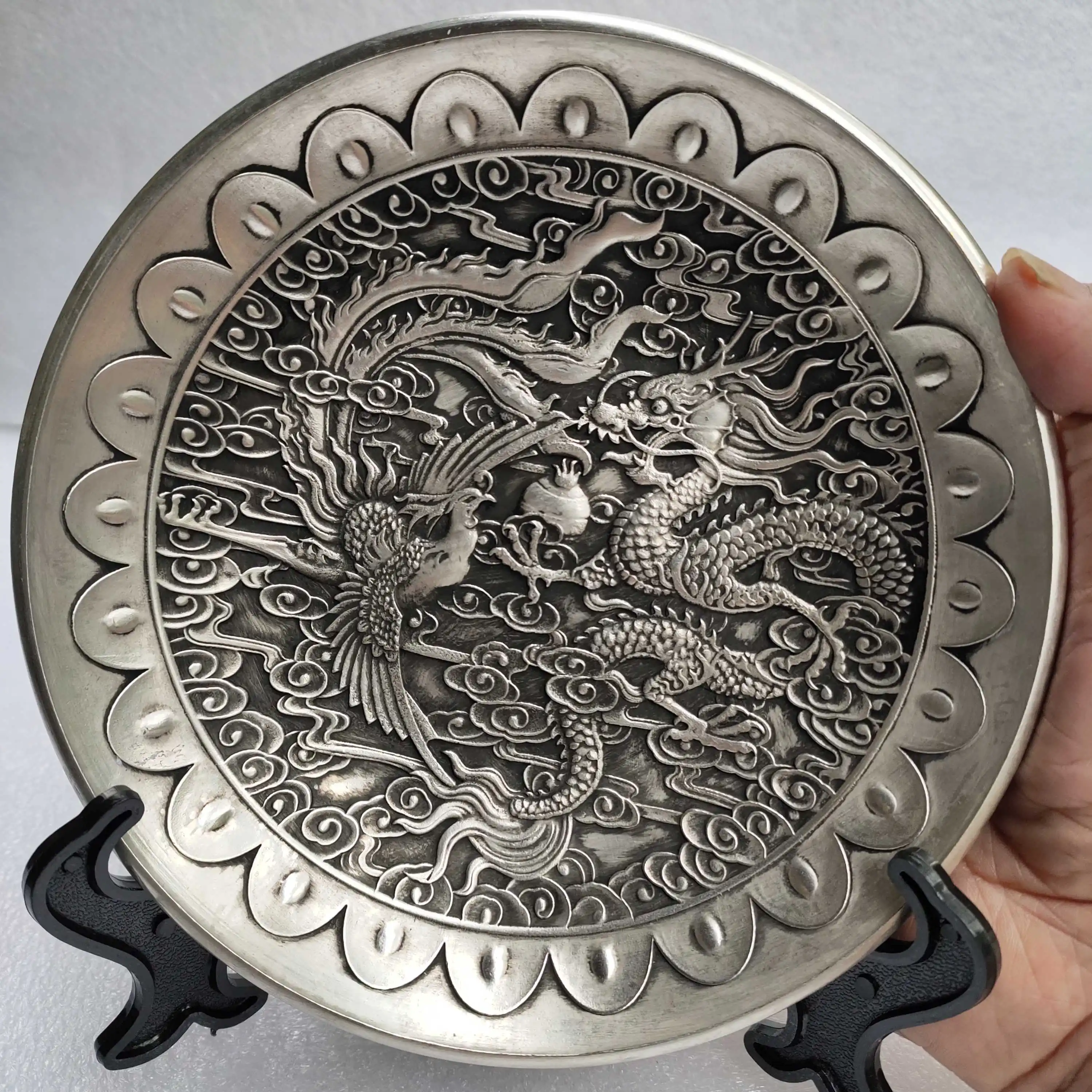 Античная Коллекция Посуды из бронзы Белая медная Посеребренная тарелка с