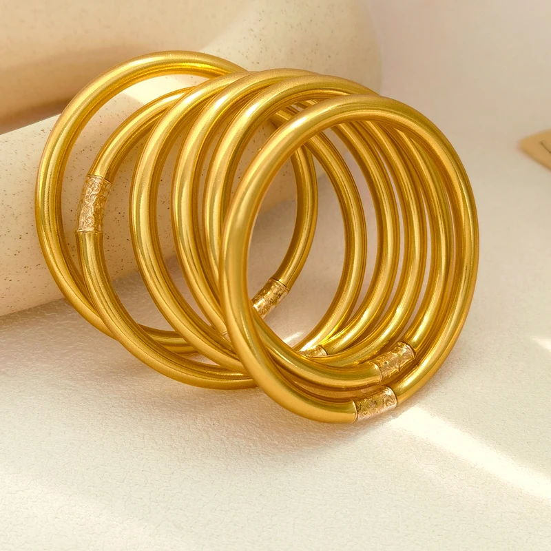 Fashion Jewelry Gold Color Bangles High Quality Plastic Tube Inner Silicone Soft Bracelet For Women Girl Party Wedding Gifts