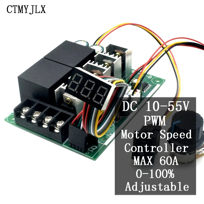 

DC 10-55V PWM Speed Controller Module 40A Digital Display Forward Reversal 0~100% Adjustable DC Motor 12V 24V 36V 48V