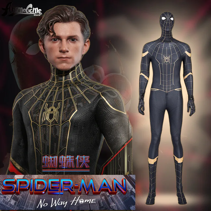 

Disney Spider Man COS Bodysuit Hero Spiderman No Way Home Costume Black Spider Headgear Cosplay Full Set Male Role-Play For Men