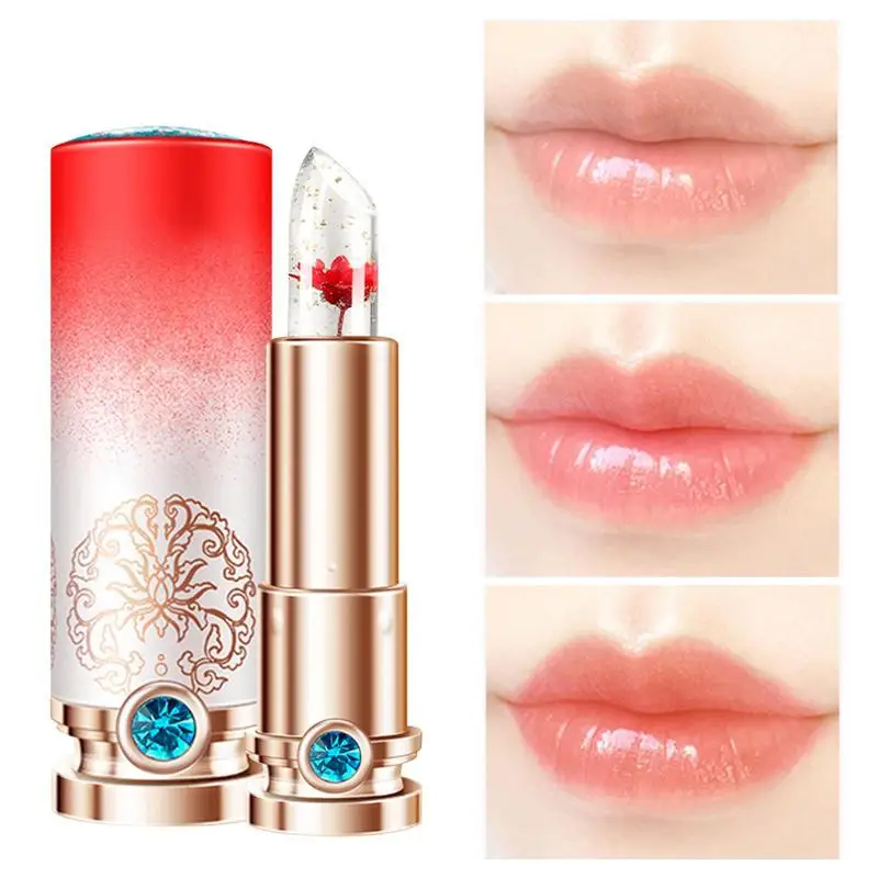 

Temperature Color Changing Lipstick Crystal Clear Flower Jelly Lip Balm Moisturizer PH Lipgloss Hydrating Plumping Lipstick
