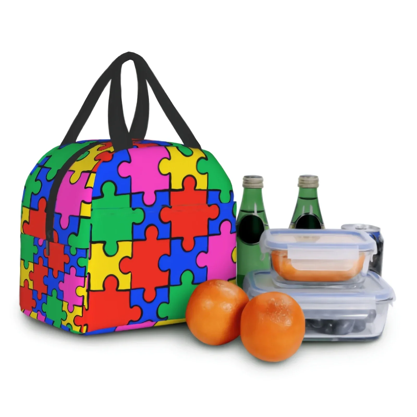 Изолированная Красочная Сумка Для Обеда С Пазлами Женщин Многоразовая