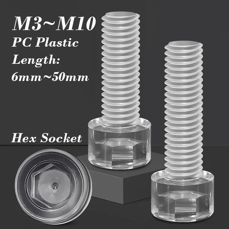 

10 ~ 50 шт. акриловый прозрачный винт с шестигранной головкой M3 M4 M5 M6 M8 M10 ПК пластиковый акриловый болт с колпачком и изоляцией, антикоррозийный