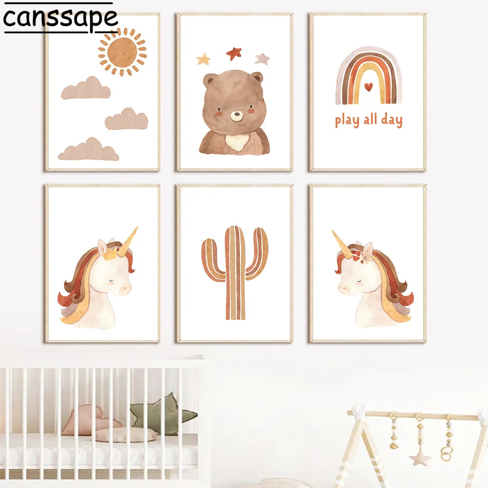 Настенный художественный постер в стиле бохо медведь Ранняя Радуга любовь