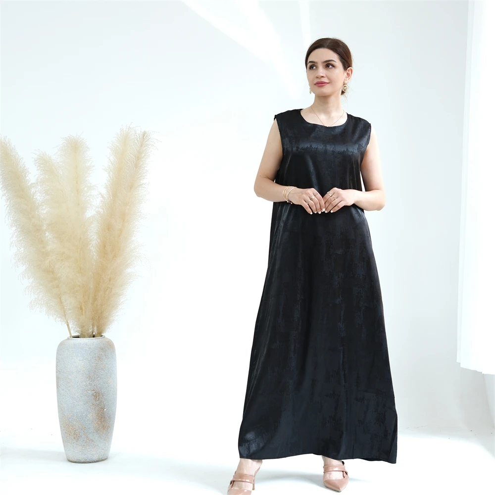 Женское атласное жаккардовое платье макси без рукавов мусульманское Абая Дубай