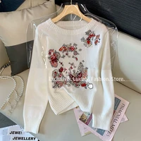 11 flower butterfly logoed embroidery knitted wool blended sweater women luxury brand sweaters pullovers knitted retro jumper