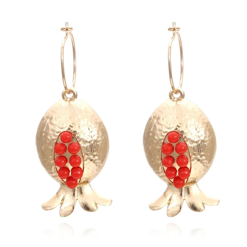 

41XF for Creative Fruit Pomegranate Stud Earrings with Red Beaded Alloy Women Ear Piercing Jewelry for Birthday Holiday Prese