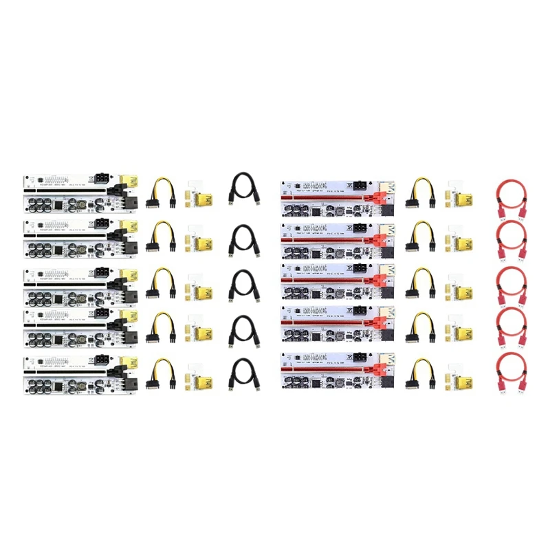 10Pcs VER012 MAX PCI-E Riser Card PCIE1X To16x Adapter Card Extender PCI E USB 3.0 SATA 6Pin Power Cable For BTC Mining