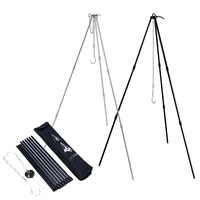 3 sections outdoor campfire tripod camping supplies portable hanging pot picnic barbecue bracket aluminum alloy tripod