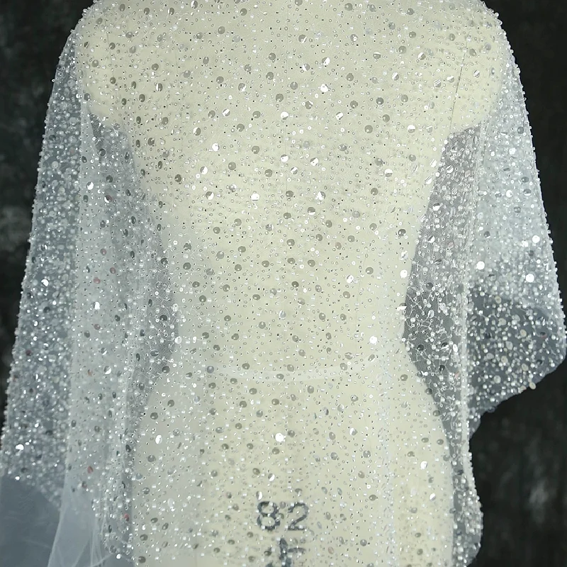 Белые Блестки из бисера жемчужная вышитая кружевная ткань для вечернего