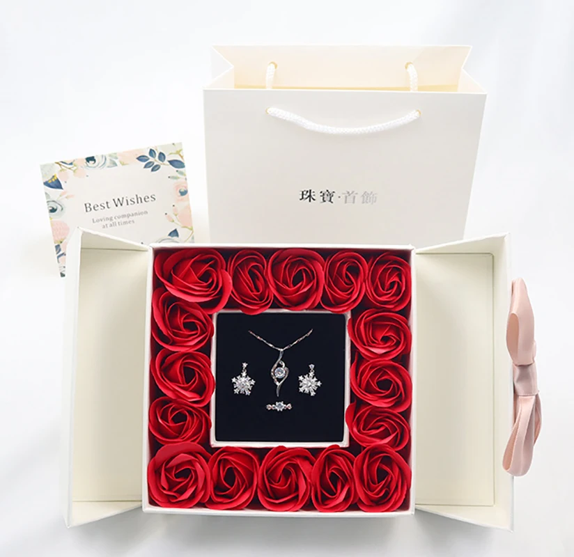 Двойная дверь Искусственные цветы Saop коробка для хранения с ожерельем серьги