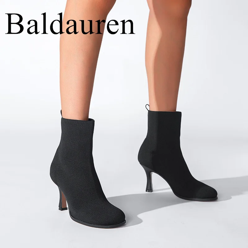 

Baldauren Women Work Shoes Solid Color Round Toe Boots 8CM Stiletto Heel Ankle Boots Women Short Boots New Concise Style Boots