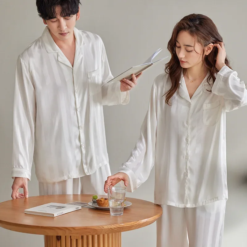 Весенне-осенние пижамы для пар женские шелковые с длинными рукавами тонкая