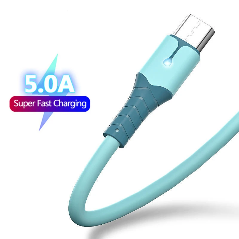 

5A Liquid Silicone Type C Cable USB Type-C Cable For Fast Charging USB-C Charging Data Cord for Huawei Xiaomi Samsung S21