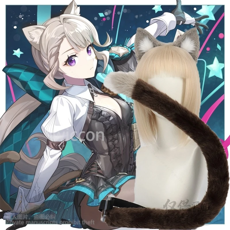 Аниме игра Genshin Impact Cosplay Lynette Пушистые кошачьи уши обручи для волос аниме повязки