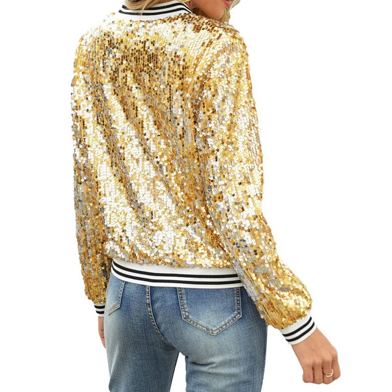 Женская Блестящая легкая куртка на молнии с длинным рукавом