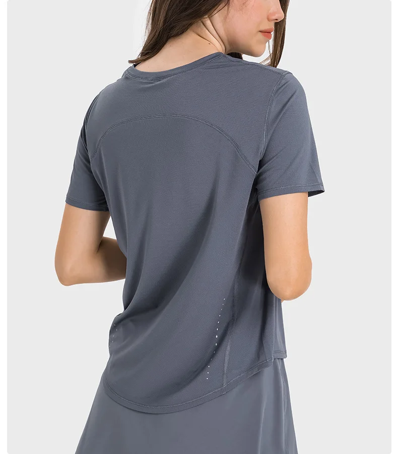 LuluTop Women Gym Shirts Yoga T-shirt Crop Top Fitness Sport Shirt Breathable Sportswear Elastic Women's Gym Clothes Blouse