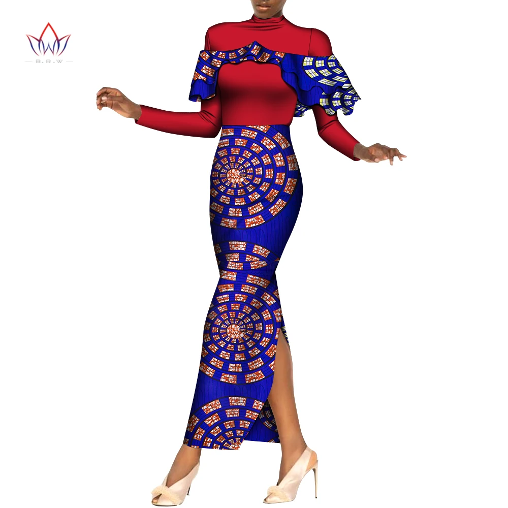 

African Traditional Wear for Women 2021 summer long sleeve bazin riche maxi robe Bohemian African dresses for women party WY9084