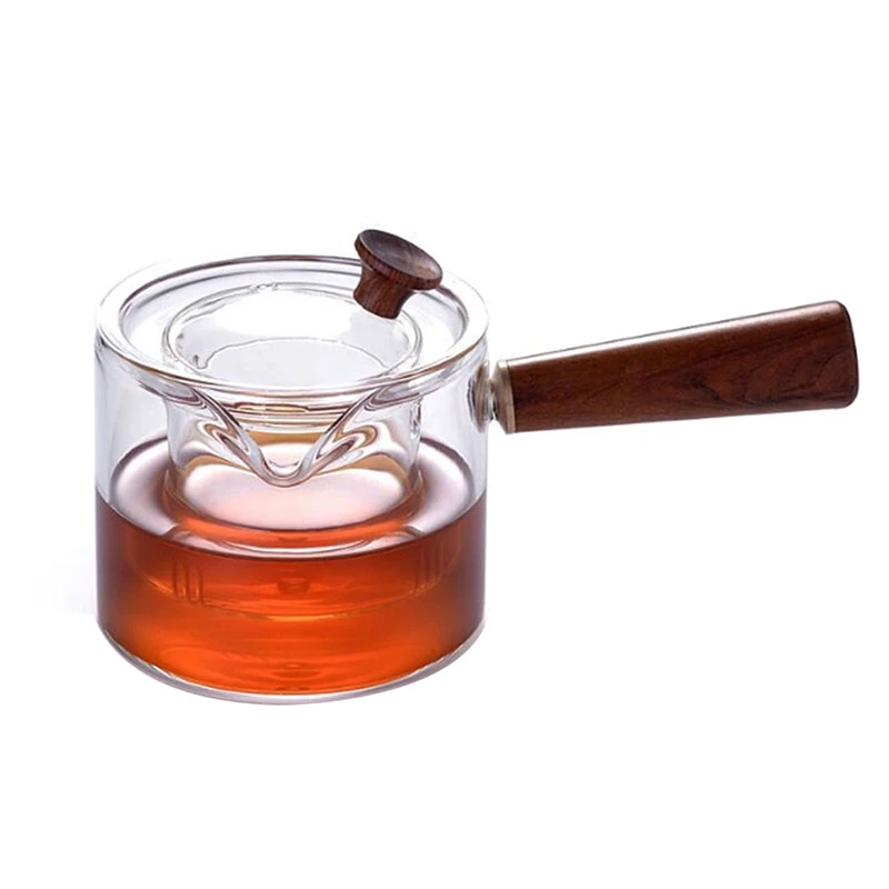 

Glass Steaming Teapot Heat-Resistant Wooden Handle Tea Steamer