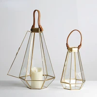 vintage safe gold candlestick holders tea light geometric table lantern clear glass hurricane lantern candle holders