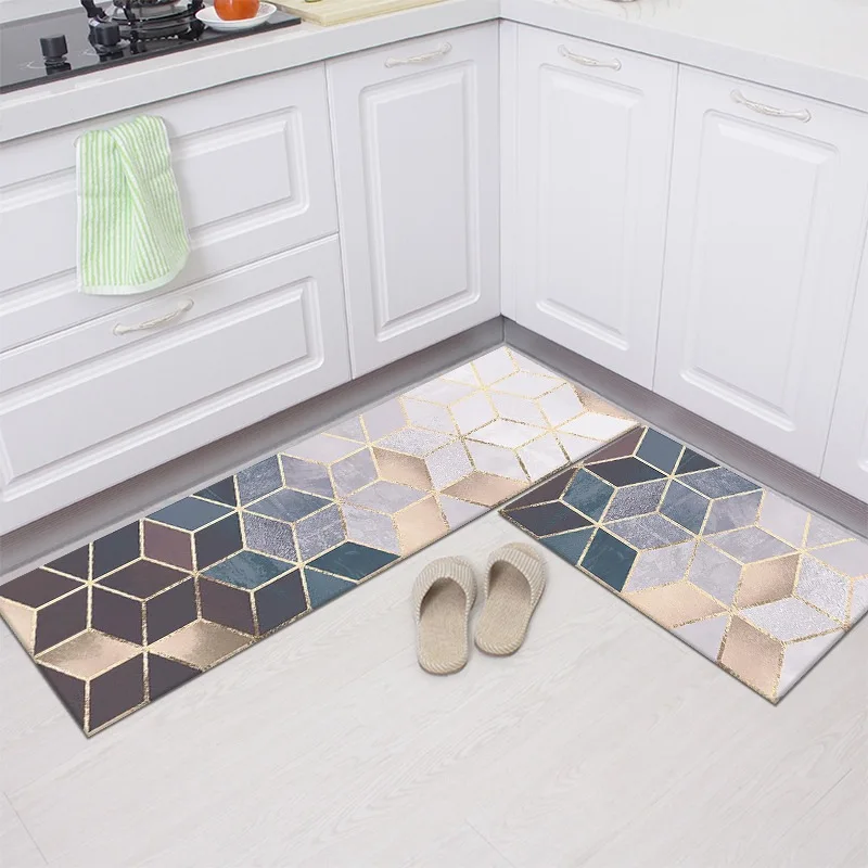 

Geometry Waterproof Oilproof Kitchen Mat Antislip Bath Mat Soft Bedroom Floor Mat Living Room Carpet Doormat Kitchen Rug