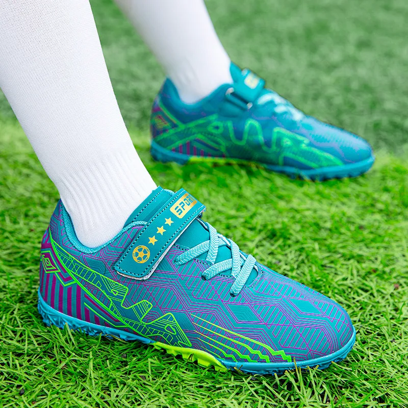 Fashion Printing HOOK&LOOP TF Football Sports Shoes For Boys Breathable Children's Soccer Shoes Non-slip Kid Training Sneakers