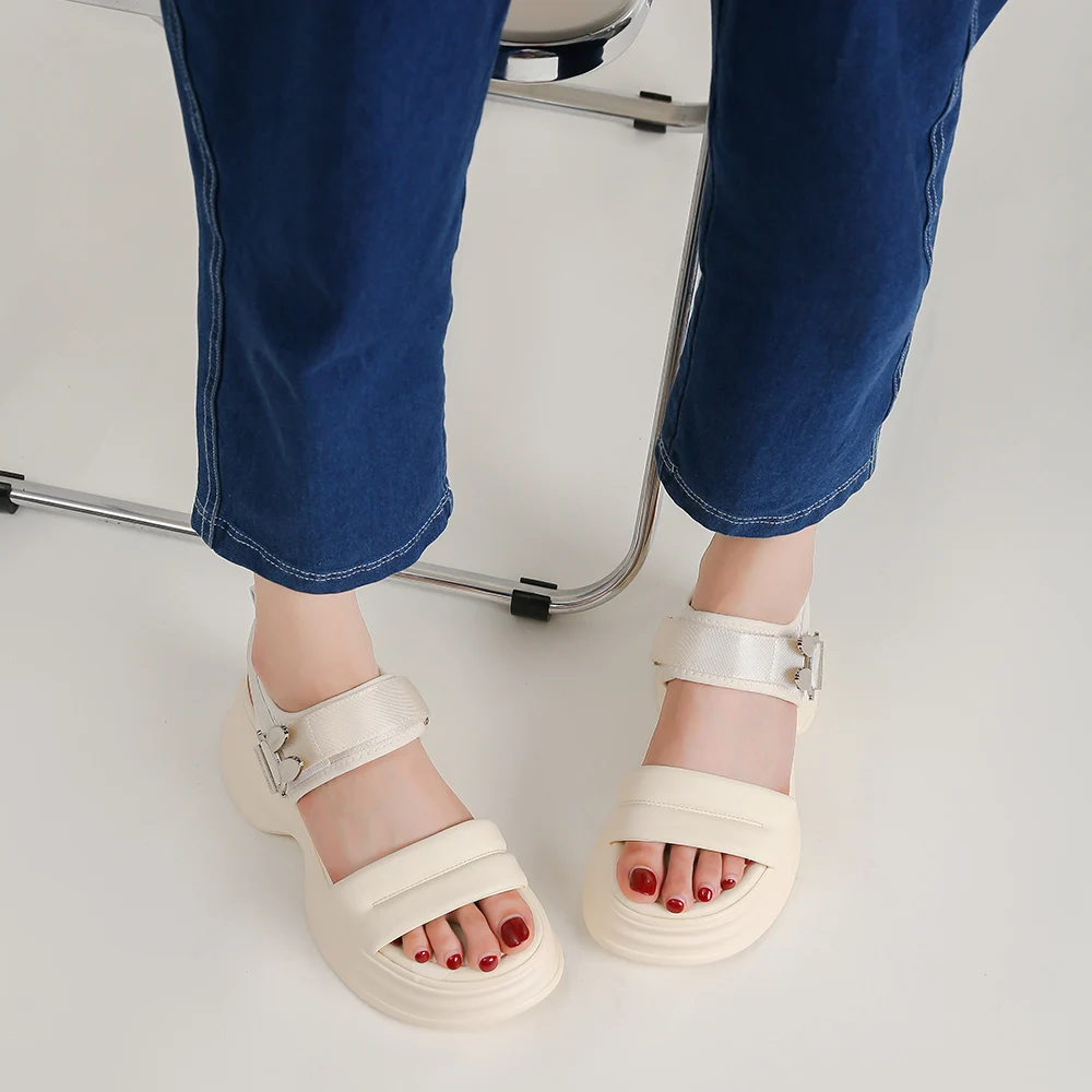 SOMILISS Platform Sandals Women Cute Rabbit Hook Loop Microfiber Leather Round Toe Ladies Summer Fashion Flat Casual Sandals