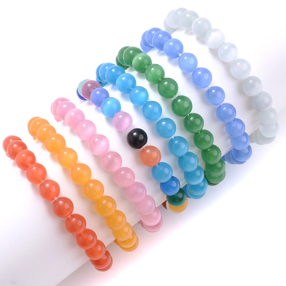 Натуральный браслет 8 мм кошачий глаз многоцветные браслеты с лунным камнем