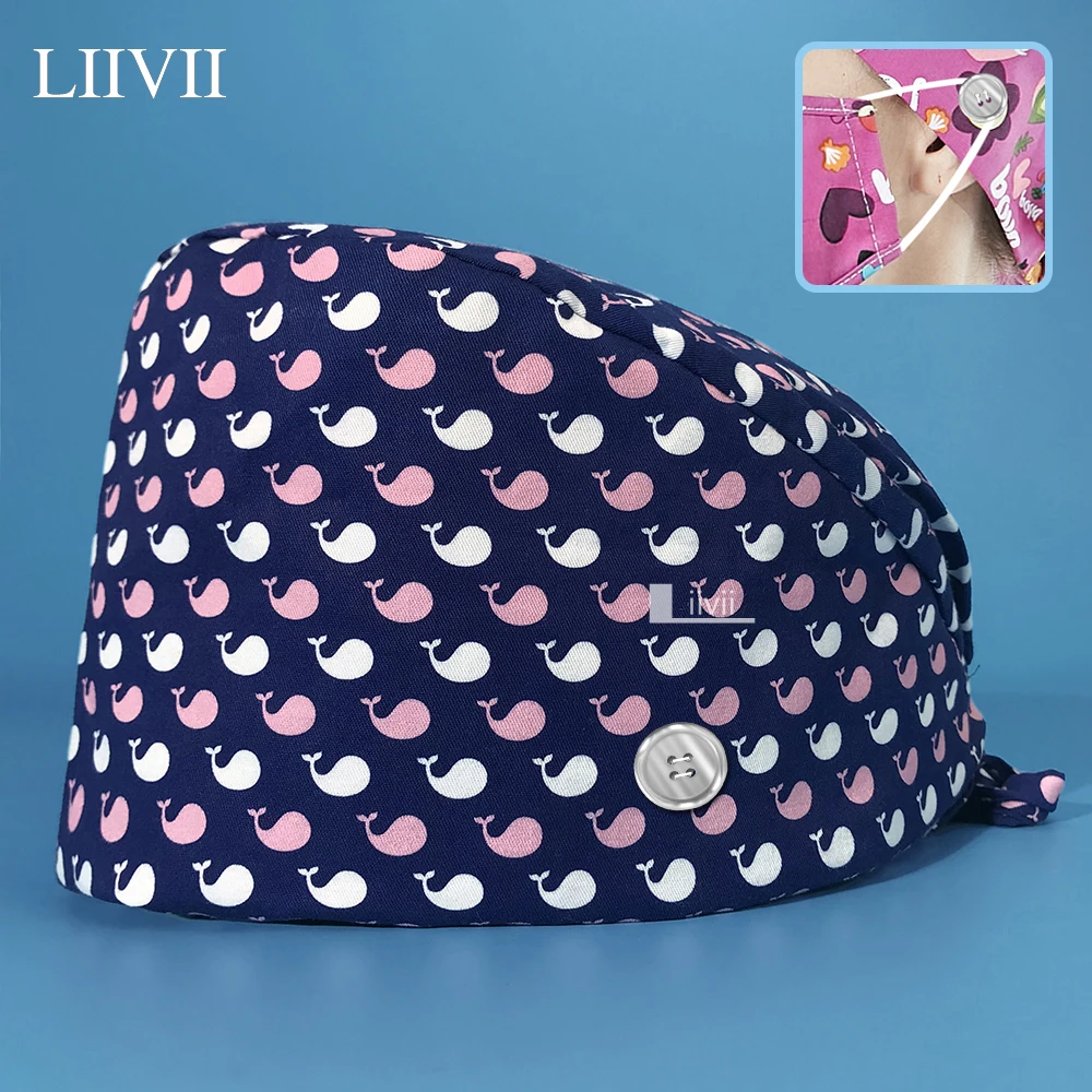

Tieback Surgical Nursing Scrub Hats Pet Clinic Pharmacist Hat 100% Cotton Medical Cap Nurse Accessories Dentist Caps with Button