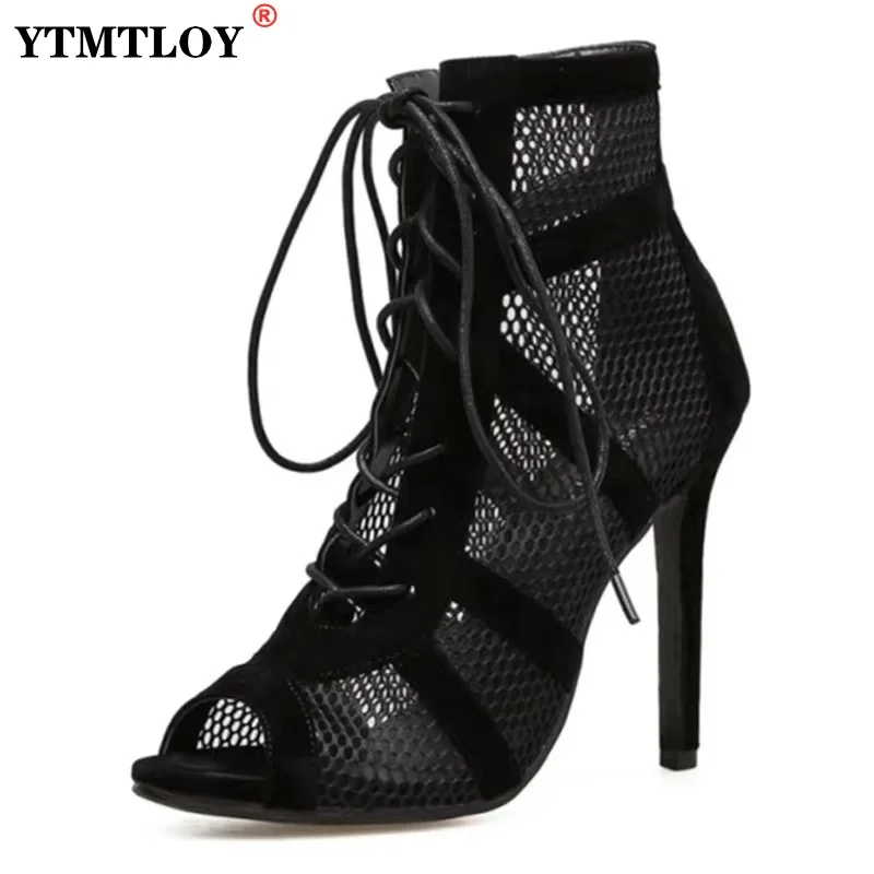 

Fashion Basic Sandals Boots Women High Heels Pumps Sexy Hollow Out Mesh Lace-Up Cross-tied Boots Party Shoes Party