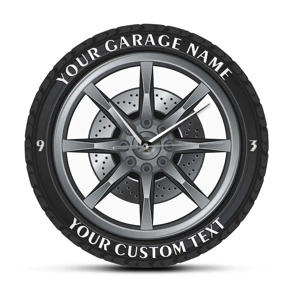 

Custom Your Garage Name Car Service Repair Garage Acrylic Wall Clock Tire Wheel Auto Watch Vintage Mechanic Car Workshop Decor