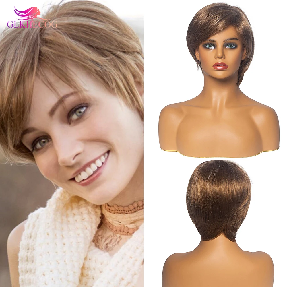 

Синтетические короткие прямые парики с челкой коричневый Боб ежедневный Косплей термостойкие натуральные волосы для черных женщин