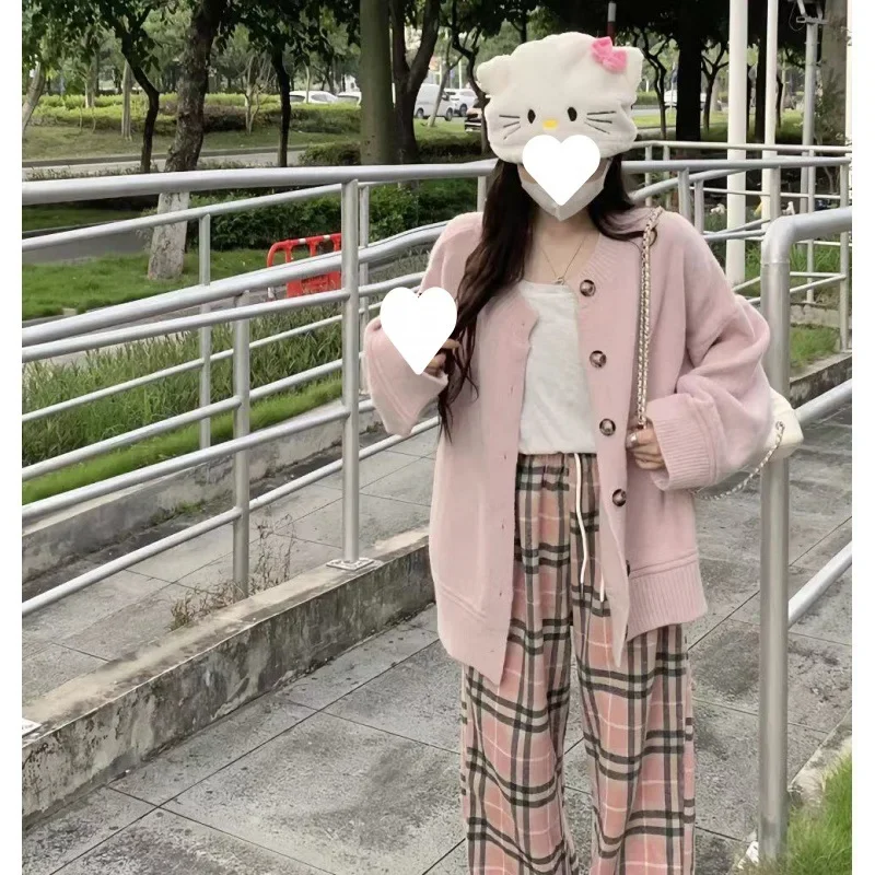 Оригинальный вязаный свитер женский свободный однотонный Комплект из трех