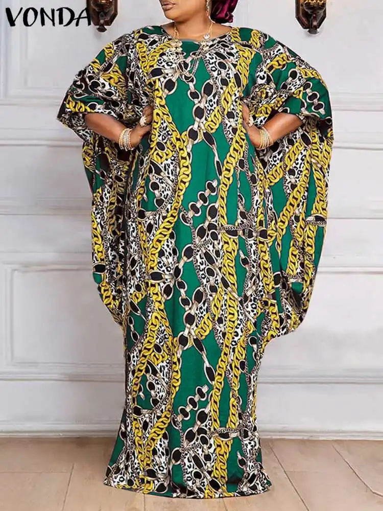 

Летнее женское платье-макси 2023 VONDA, модный винтажный длинный сарафан с принтом и рукавом 3/4, повседневный свободный богемный женский пляжный Халат