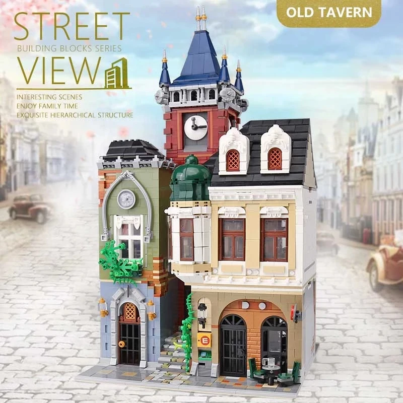 

City Street View Old Tavern Model Building Blocks Children Assembly Toys MOC Architectural Pub Bricks Sets Kids Educational Toys