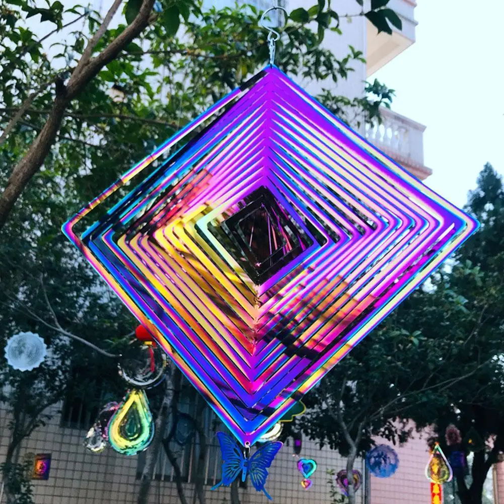 

3D Wind Spinner Chimes Indoor Room Outdoor Decor Diamond Shape Multi-layer Three-dimensional Rhomboid Craft Rotating Wind Chime