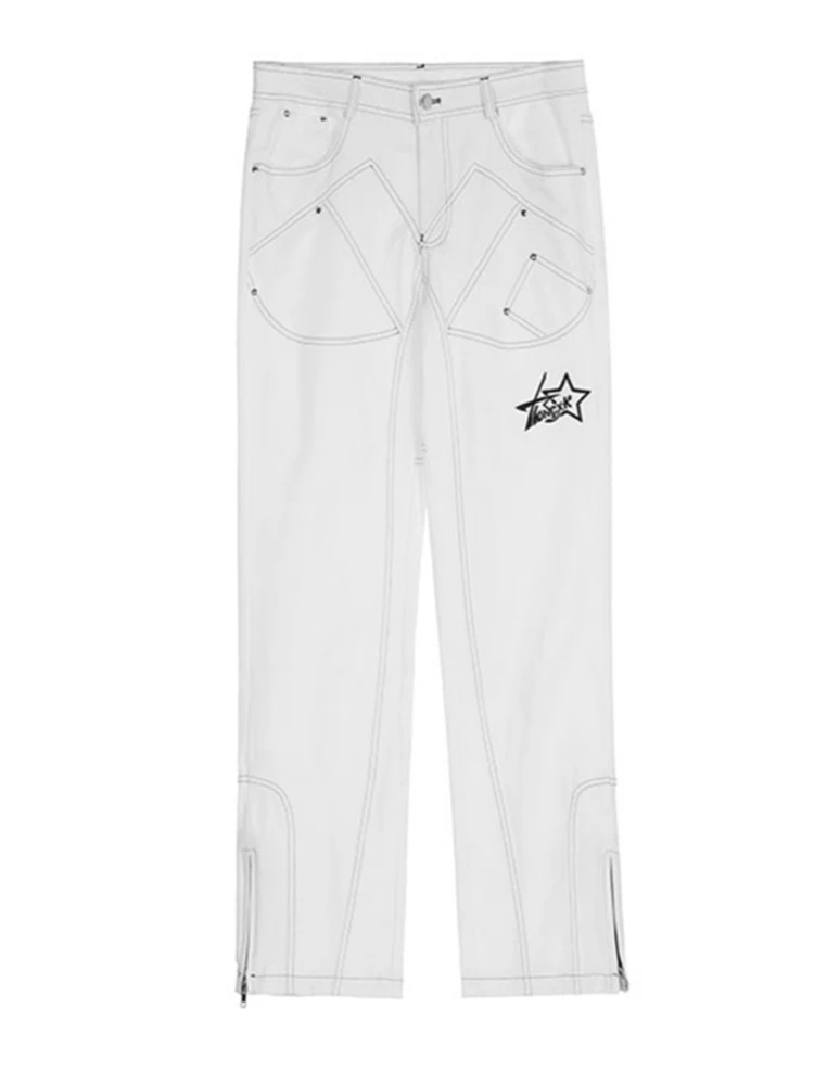 Arrivals White Chic Hip Hop Men Straight Jeans Pants Luxury Ankle Zipper High Street Korean Casual Loose Denim Trousers Denim