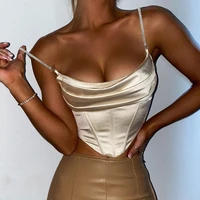 women summer satin diamond straps corset sleeveless tops vintage camis crop party backless vest fashion yk2 tank drop shipping