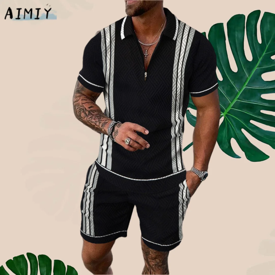 Men's Tracksuit Casual Summer Short Sleeve Polo Shirt and shorts Suit two-Piece Set Male Clothing Streetwear Clothes for Men