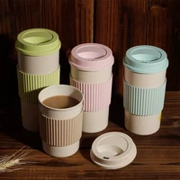 wheat straw double wall insulation mug eco friendly coffee mug cup with lid home portable outdoor water bottle 350450550ml
