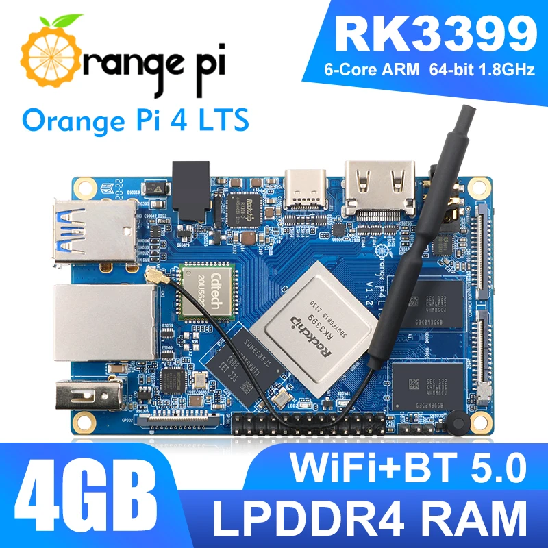 

Clearance Orange Pi 4 Lts Single Board Computer RK3399 4GB RAM 16GB EMMC Development Board Wifi BT5.0 Run Android Ubuntu Debian