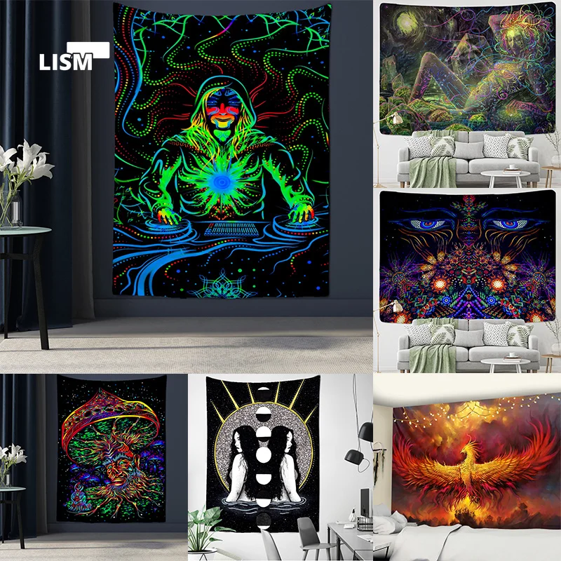 

Psychedelic Death Mushroom Tapestry Wall Hanging Colorful Abstract Bohemian Hippie Witchcraft Dormitory Home Decor Tapestryies