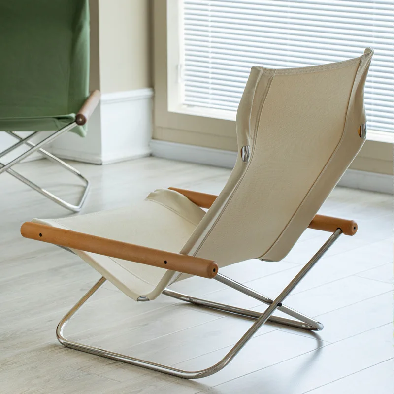 

Nordic balcony folding chair backrest leisure chair home recliner lunch break folding outdoor canvas chair lazy people