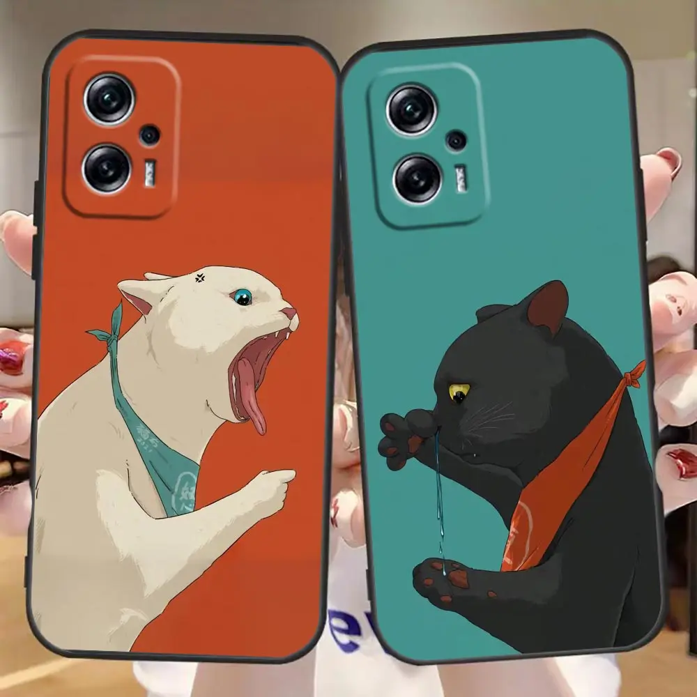 

Case for Redmi Note 7 8 8T 9 9S 9T 10 11 11S 11E 11R 12 SE Pro plus 4G 5G Funda Para Capa Case Cute Black And White Cat Anime