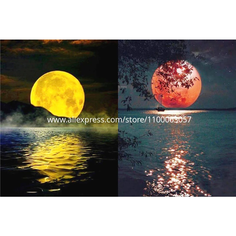 

ROAMILY,Diamond Painting Landscape,Nice,5D Full Round/Square Diamond Embroidery,Sea Seaside Moon Night,Full Mosaic,Fashion Wall