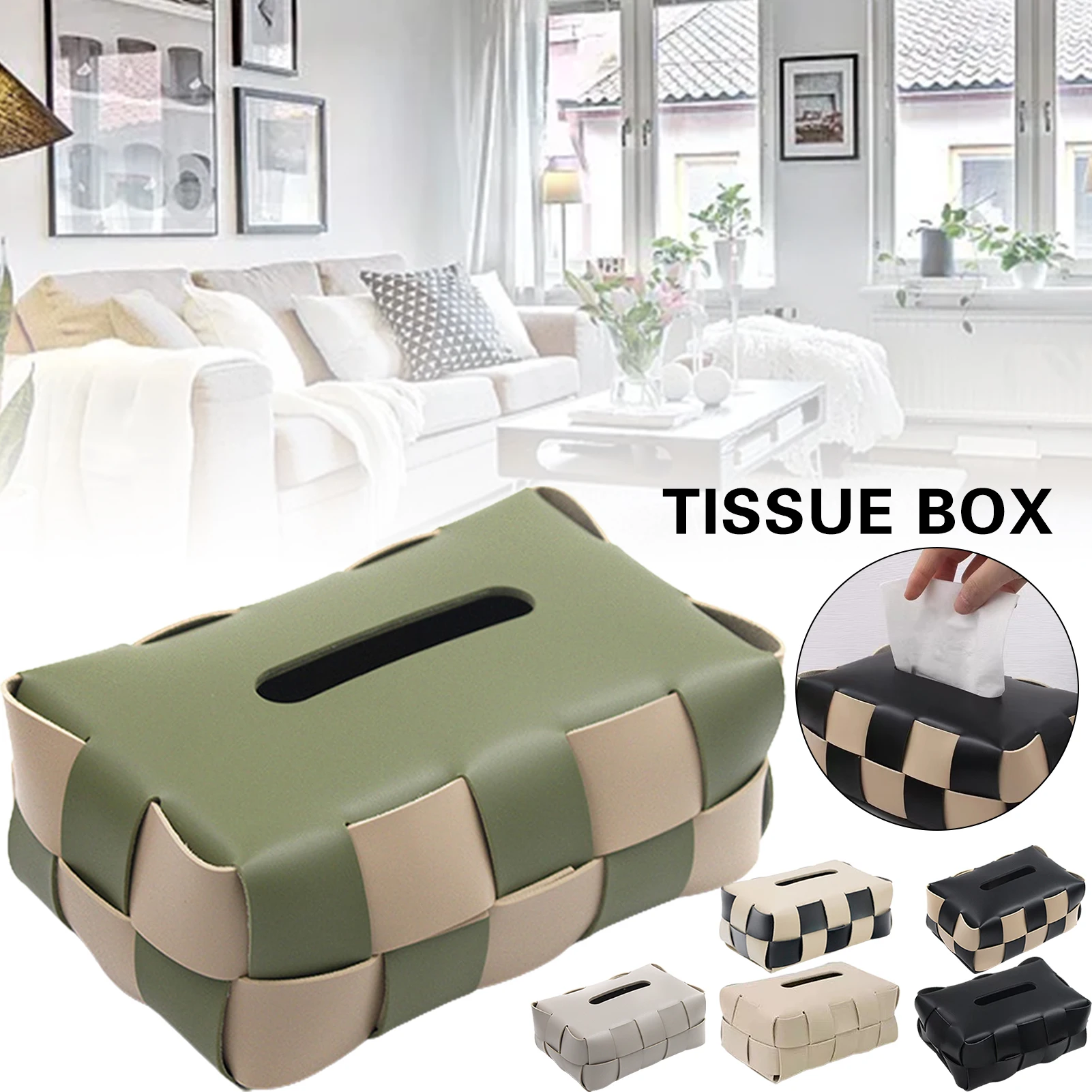 

Creative Woven Tissue Storage Box Waterproof Pu Leather Tissue Organizer Home Storage Tool Durable Organizers Boite De Rangement